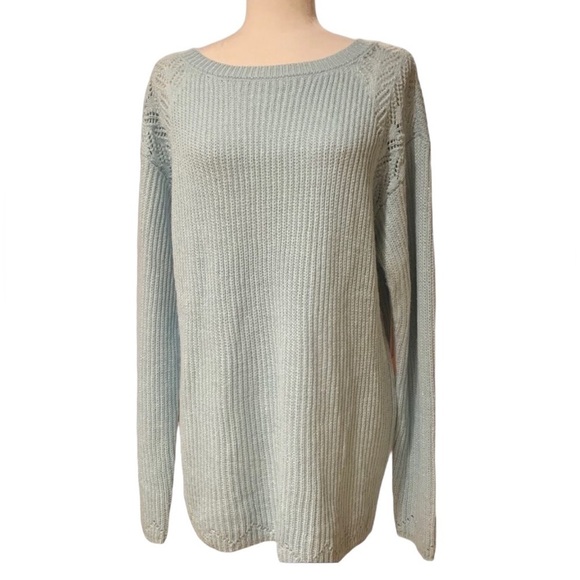 Long Sleeve Pullover Sweater Pale Blue with Metallic Sz L - Picture 1 of 12